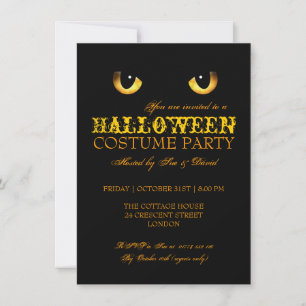 Invitation Fête de déguisement d'Halloween Chat Noir Jaune