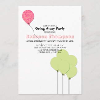 Invitation Fête de départ avec ballons roses et verts