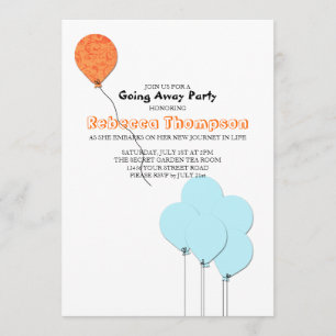 Invitation Fête de départ Ballons Bleus Orange et Sarcelle