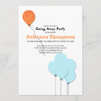 Invitation Fête de départ Ballons Bleus Orange et Turquoise