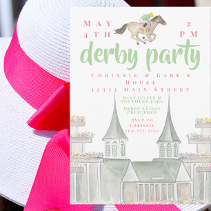 Invitation Fête de derby à l'aquarelle - Jockey - Bâtiment em