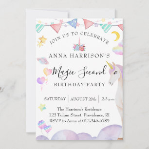 Invitation Fête de deuxième anniversaire de fille Licorne Mag
