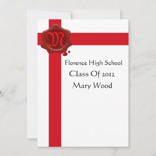 Invitation FÊTE DE DIPLÔME, Monogramme de cire rouge blanche