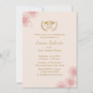 Invitation Fête de diplôme Rose Vintage Floral Girly