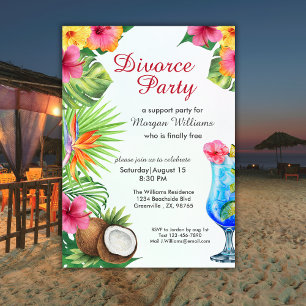 Invitation Fête de divorce tropicale d'été avec dîner et cock
