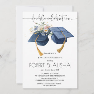 Invitation Fête de double diplôme aux fleurs à l'aquarelle