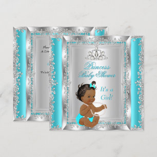 Invitation Fête de douche de bébé princesse Teal Argent Ethni