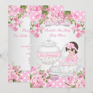 Invitation Fête de douche de bébé vintage fille brunette thé 