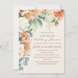 Invitation Fête de douche de couple floral aquarelle crème de