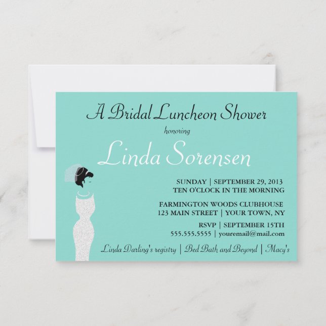 Invitation Fête de douche de la mariée de la BRIDE (Dos)