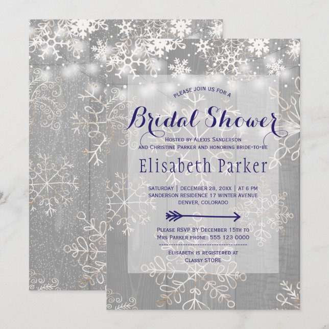 Invitation Fête de douche de mariée de merveilleux blanc de m (Devant / Derrière)