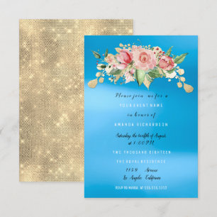 Invitation Fête de douche de mariée Fleur peinte en bleu Aqua