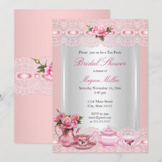 Invitation Fête de douche de mariée roses roses jolies thé à 