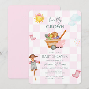 Invitation Fête de douche pour bébé en vichy rose produits lo