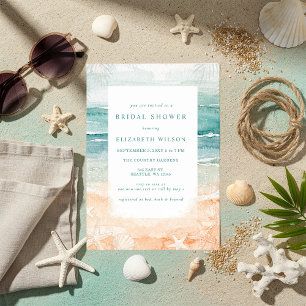 Invitation Fête de douches de mariée rustique aquarelle plage