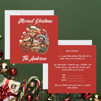 Invitation Fête de famille des créatures de la forêt de Noël