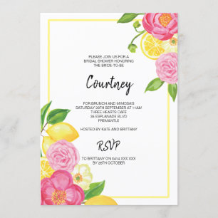 Invitation Fête de Fête de l'mariée au citron floral rose