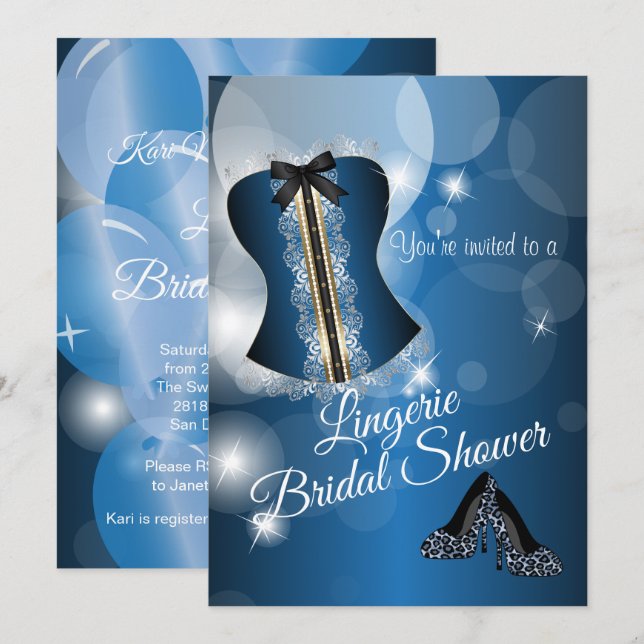 Invitation Fête de Fête des mariées Bleue Lingerie (Devant / Derrière)