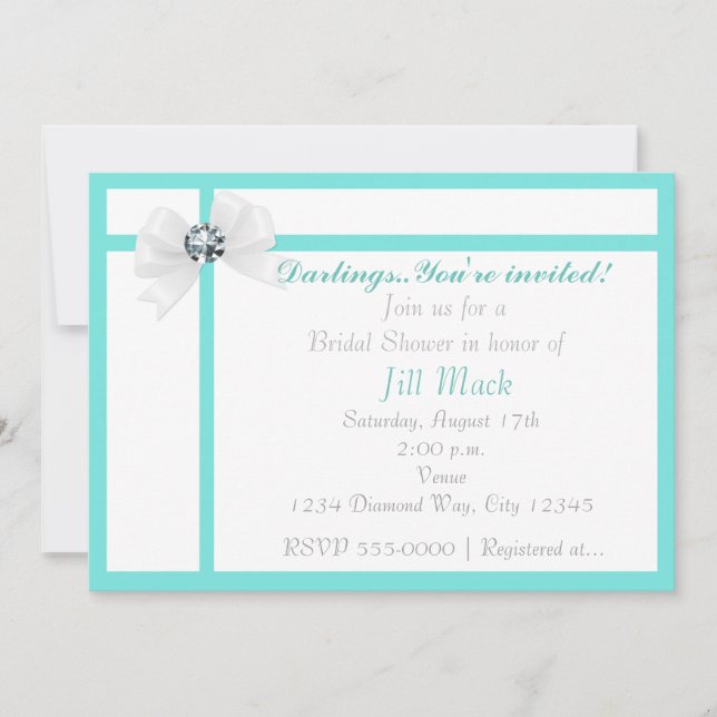 Invitation Fête de Fête des mariées chic moderne Bling & Bow (Devant)