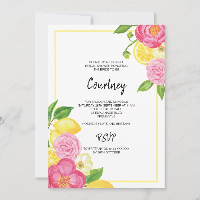 Invitation Fête de Fête des mariées de citron rose (Devant)