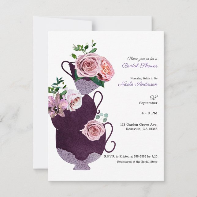 Invitation Fête de Fête des mariées des tasses à thé florales (Devant)
