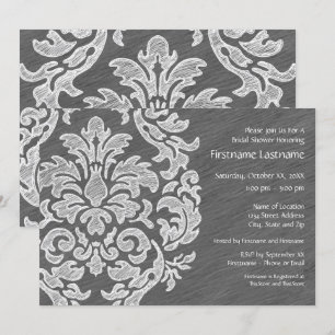 Invitation Fête de Fête des mariées moderne gris et blanc Dam