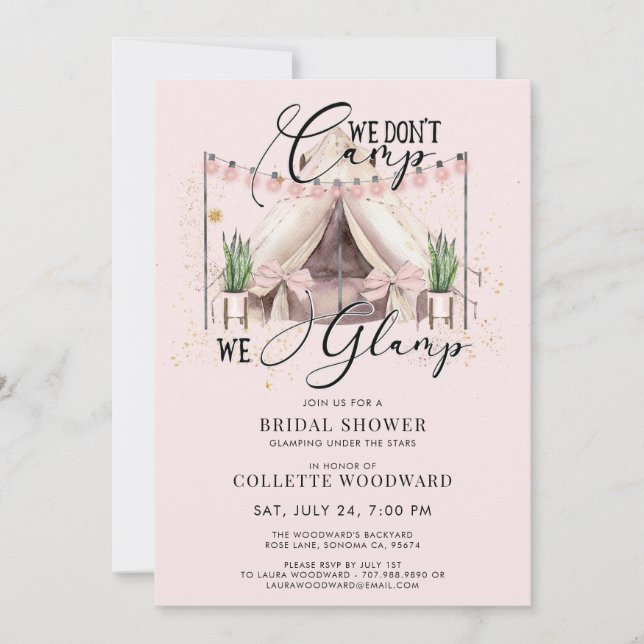 Invitation Fête de Fête des mariées sous les étoiles rose (Devant)