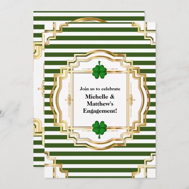 Invitation Fête de fête fiançailles irlandaise shamrock (Devant / Derrière)