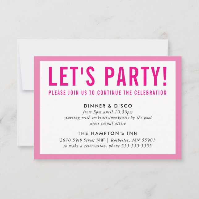 Invitation FÊTE DE FÊTE INFO moderne audacieuse fille rose (Devant)
