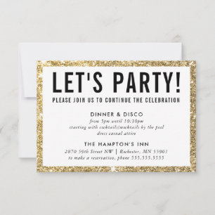 Invitation FÊTE DE FÊTE INFO simple parties scintillant en or
