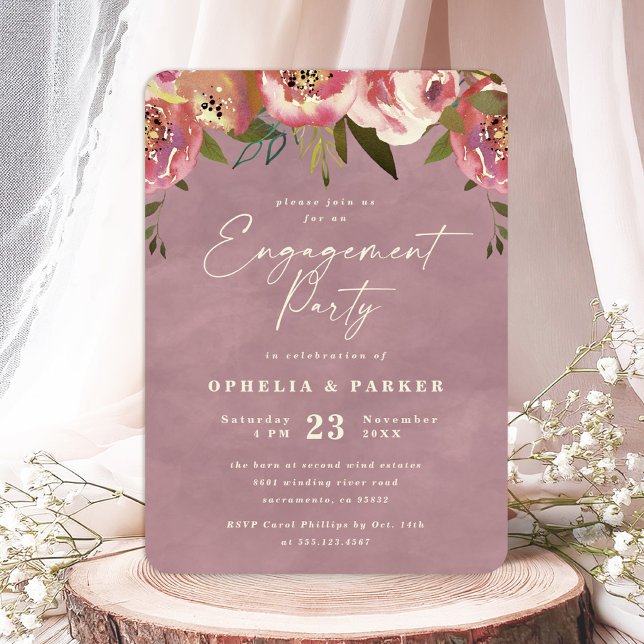 Invitation Fête de fiançailles à la campagne fleurie rose Oph (Say "I DO" to Romantic Watercolor Florals and a Cottagecore Vibe with the Ophelia Wedding Suite.)