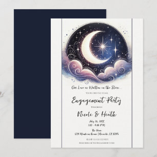 Invitation Fête de fiançailles à la lune en aquarelle écrite