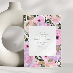 Invitation Fête de Fiançailles à l'aquarelle rose lavande