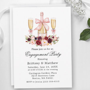 Invitation Fête de fiançailles à ruban floral rose aquarelle