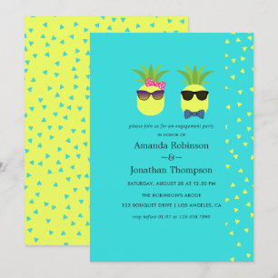 Invitation Fête de fiançailles amusante Ananas Turquoise et C