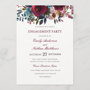 Invitation Fête de fiançailles aquarelle rouge Bourgogne Mari