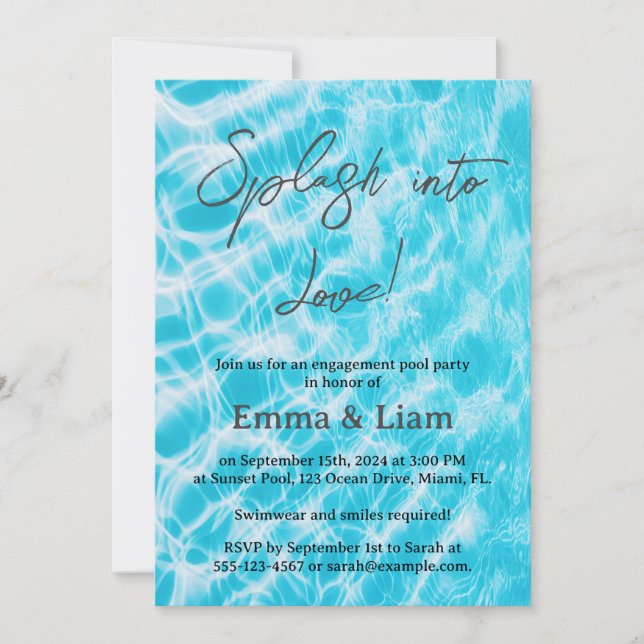 Invitation Fête de fiançailles au bord de la piscine (Devant)