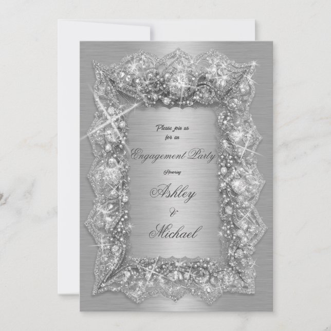 Invitation fête de fiançailles au diamant de luminosité d'arg (Devant)
