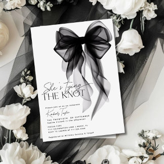Invitation Fête de Fiançailles au Ruban Noir Elle Noue le Nœu