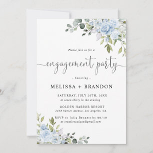 Invitation Fête de fiançailles aux fleurs bleues poussiéreuse