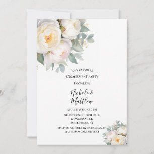 Invitation Fête de fiançailles aux pivoines blanches aquarell