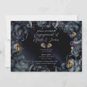 Invitation Fête de fiançailles aux roses et crânes gris fumé