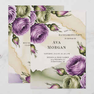 Invitation Fête de Fiançailles aux Roses Violettes et Vert Sa