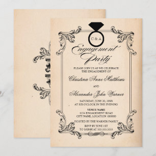 Invitation Fête de fiançailles avec aspect papier vintage et 