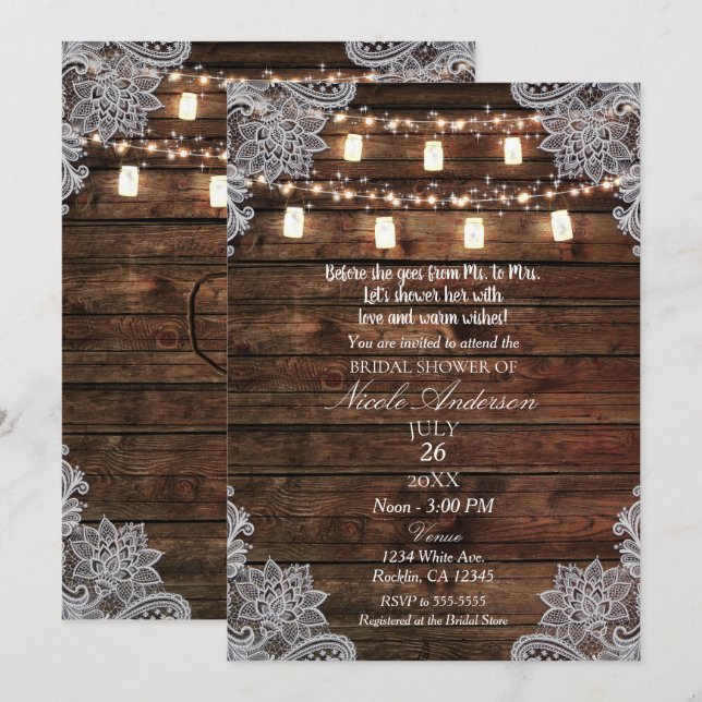 Invitation Fête de fiançailles avec bois de grange rustique e (Devant / Derrière)