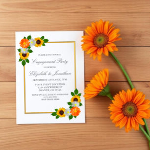 Invitation Fête de fiançailles avec cadre doré floral
