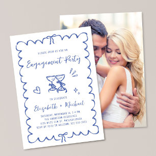 Invitation Fête de fiançailles avec cadre ondulé bleu et phot