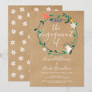 Invitation Fête de fiançailles avec guirlande florale rustiqu