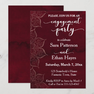 Invitation Fête de fiançailles avec un décor aquarelle rouge