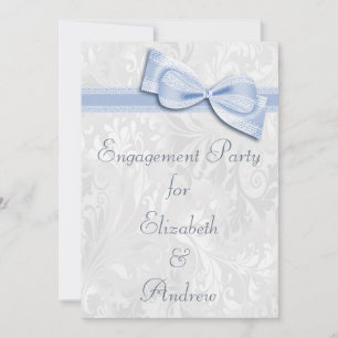 Invitation Fête de Fiançailles Blanc Damassé et Nœud Papillon